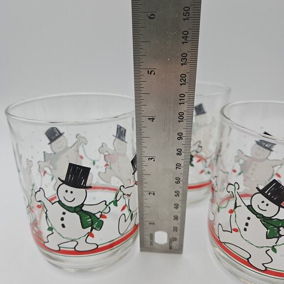 3 VTG Libbey Dancing Snowman Lowball Glasses. EUC Free Shipping - Picture 4 of 4